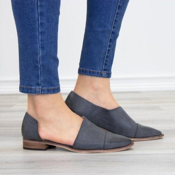 Charcoal Opened Side Pointy Slip On Flat Loafer - Picture 8 of 11